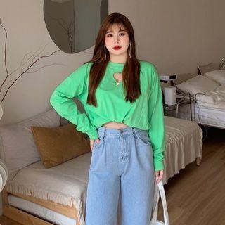 Plus Size Long-sleeve Heart Cutout Top