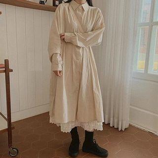 Long-sleeve Midi Shirt Dress / Midi Skirt