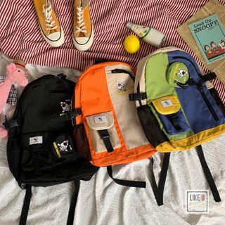 Rocket Print Color Panel Nylon Backpack