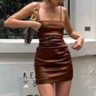 Spaghettis Straps Plain Stain Sheath Dress