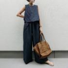 Set: Plain Tank Top + Wide Leg Pants Set Of 2 - Tank Top & Pants - Navy Blue - One Size