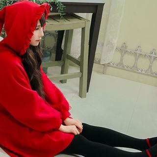 Frilled A-line Mini Hoodie Dress Red - One Size