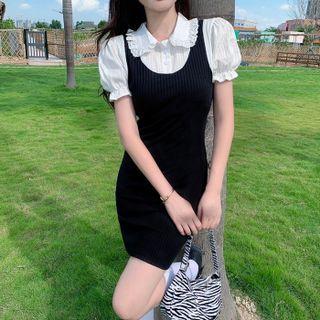 Mock Two-piece Knit Panel Mini Bodycon Dress