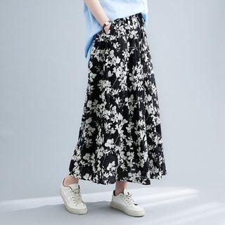 Floral Maxi A-line Skirt Black - One Size