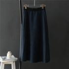 Midi A-line Knit Skirt Dark Blue - One Size