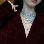 Buckled Tag Pendant Layered Choker Necklace Silver - One Size
