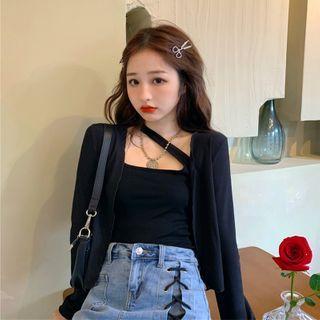 Open-front Cardigan / Irregular Camisole Top