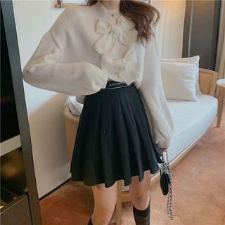 Bow-accent Plain Knit Top