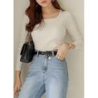 Square-neck Slim Cable-knit Top