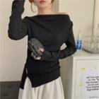 Long-sleeve Asymmetric Shoulder Cutout Top