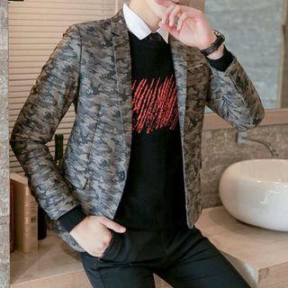 Camouflage Blazer / Plain Shirt / Patterned Sweater / Dress Pants / Set