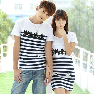 Couple Matching Striped T-shirt / Short-sleeve Striped Dress