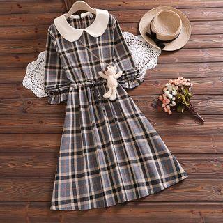 Long-sleeve Peter Pan Collar Plaid A-line Dress