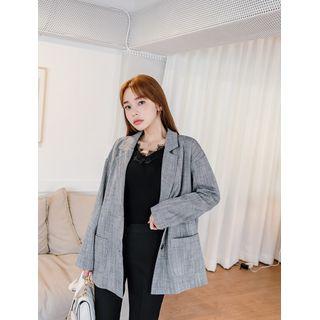 Plus Size Single-breasted Herringbone Blazer