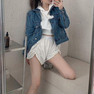 Cropped Hoodie / Shorts / Denim Button Jacket