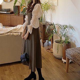 Bell-sleeve Blouse / Midi A-line Overall Dress