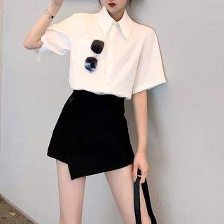 Set: Short-sleeve Plain Shirt + Skort