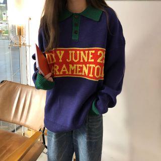 Lettering Polo Sweater