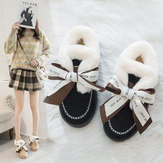 Ribbon Faux Suede Platform Ankle Snow Boots