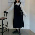 Set : Puff-sleeve Shirt + Plain Back Strap Maxi Skirt