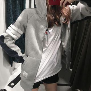 Two-tone Zip Hoodie Gray - One Size