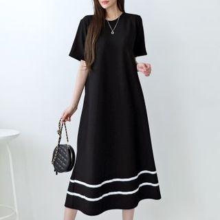 Contrast-trim Long Flare Dress