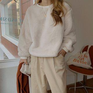 Faux-fur Sweatshirt Charcoal Gray - One Size