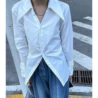 Open Collar Plain Shirt
