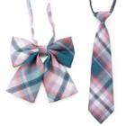Set: Plaid Ribbon Bow Tie + Necktie Set Of 2 - Bow Tie + Necktie - Green - One Size