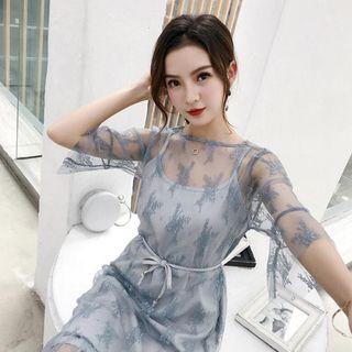 Set: 3/4-sleeve Lace Dress + Strappy Dress