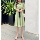 Short-sleeve Bow-neck Midi A-line Dress