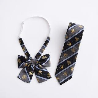 Leaf Embroidered Striped Neck Tie / Bow Tie
