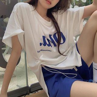 Short-sleeve Lettering Drawstring T-shirt / Shorts