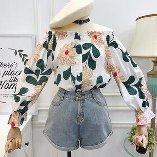 Boatneck Flower-print Shirt