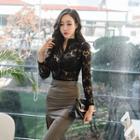 Mandarin-collar Lace Blouse