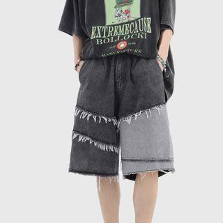 Distressed Patched Denim Shorts
