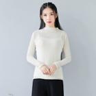 Long-sleeve Mock-neck Knit Top White - One Size