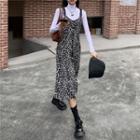 Leopard Print Midi Overall Dress / Long-sleeve Turtleneck T-shirt