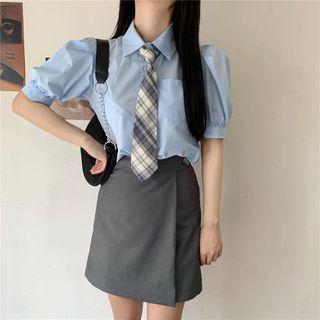Neck Tie Short-sleeve Shirt / A-line Skirt