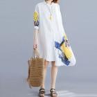 Elbow-sleeve Printed Asymmetric Dress