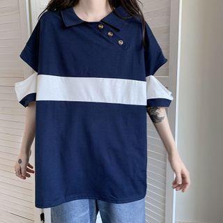 Elbow-sleeve Cutout Polo Shirt