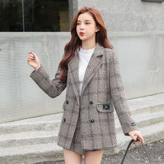 Set: Plaid Double Breasted Blazer + Skirt