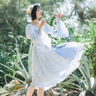 Plaid Panel Bell-sleeve A-line Chiffon Dress
