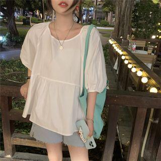 Puff-sleeve Lace-up Open-back Shirt