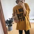 Lettering Print Loose-fit Batwing-sleeve T-shirt
