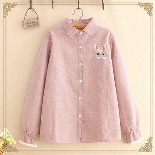 Embroidered Fleece-lined Striped Shirt