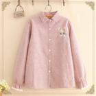 Embroidered Fleece-lined Striped Shirt