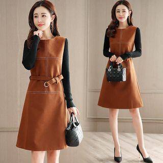 Tie Waist Long-sleeve A-line Dress