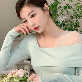 Asymmetric Tulle-panel Fold-over Top