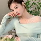 Asymmetric Tulle-panel Fold-over Top